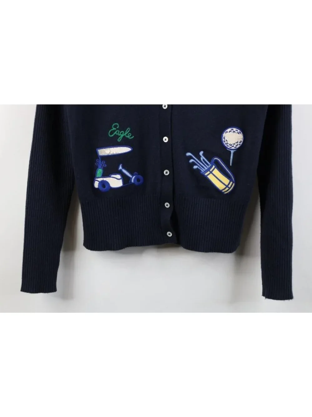 Tory Burch Sport Womens Medium Cashmere Blend Golf Knit Cardigan Sweater Blue